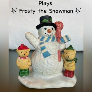 Vintage Snowman and Bears Holiday Music Box